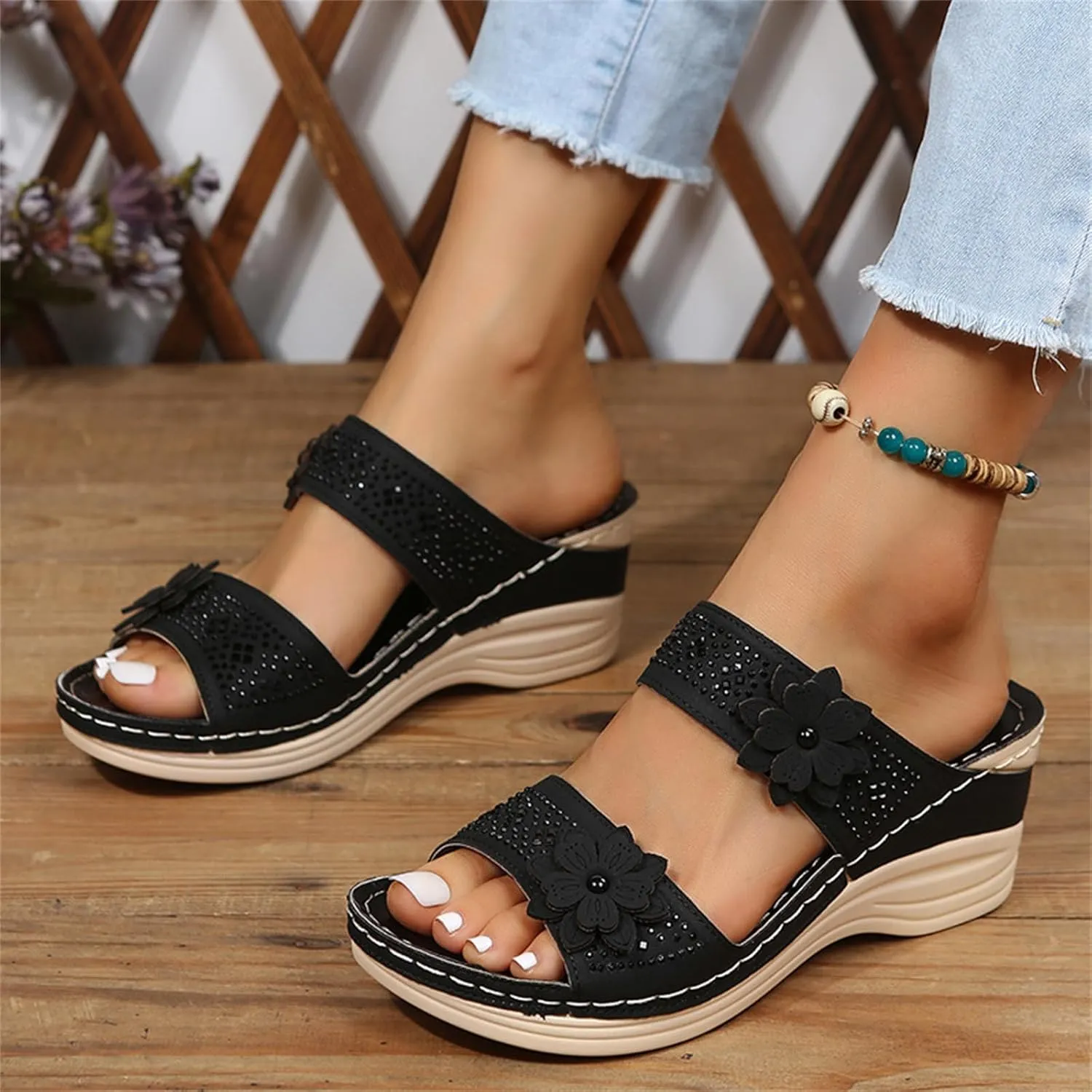 Lausiuoe Sandals Women Dressy Summer Flat Arch Support Fashion Orthotic Slides Comfy Slip On Orthopedic Slippers Flip Flops