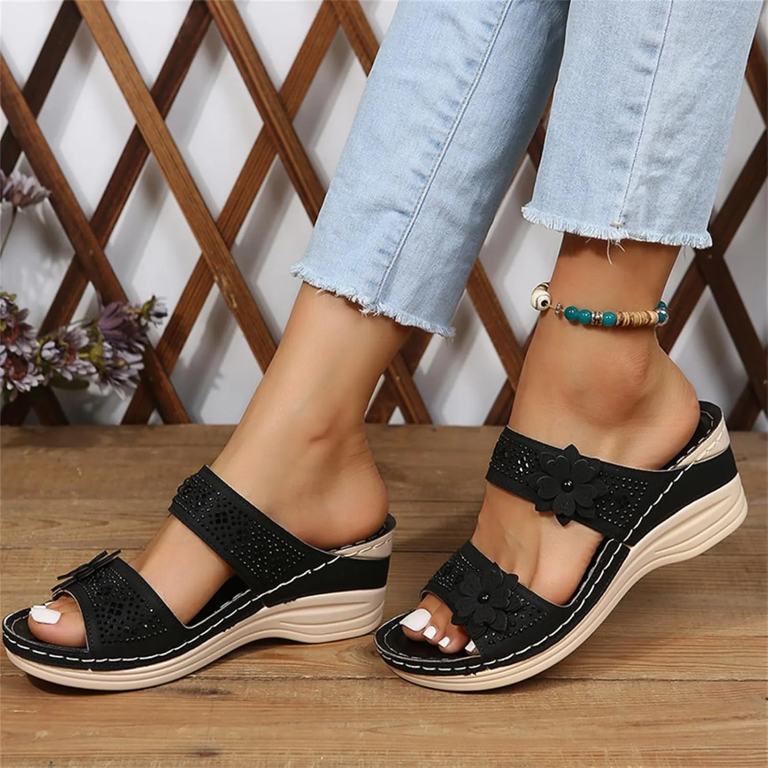 Lausiuoe Sandals Women Dressy Summer Flat Arch Support Fashion Orthotic Slides Comfy Slip On Orthopedic Slippers Flip Flops
