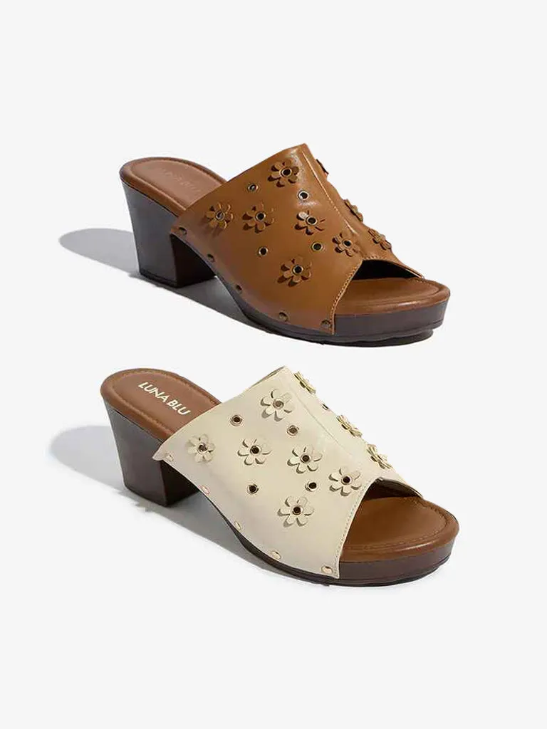 LUNA BLU Ivory Flower Eyelet Wedge Heels