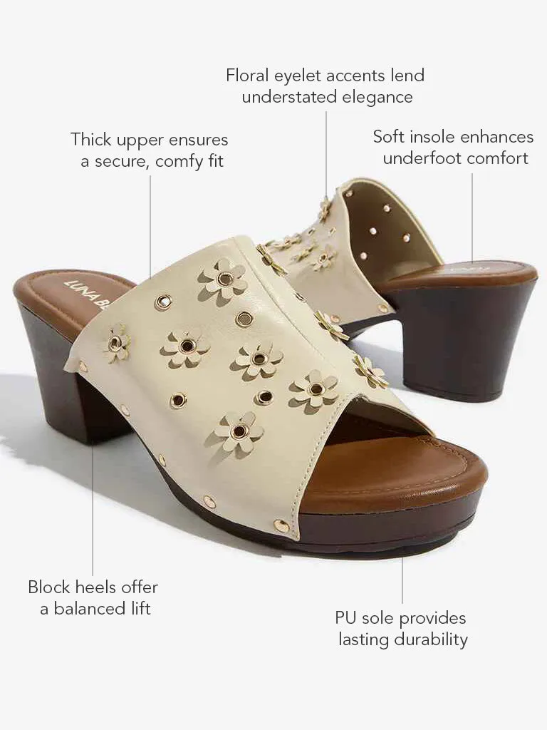 LUNA BLU Ivory Flower Eyelet Wedge Heels