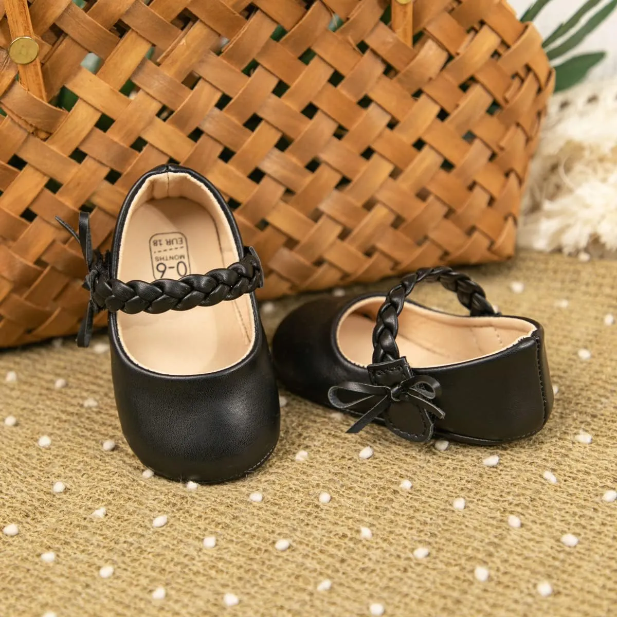 Meckior Infant Baby Girls Boys Handmade Princess Flats Toddler First Walkers Soft PU Leather Non-Slip Crib Wedding Dress Shoes