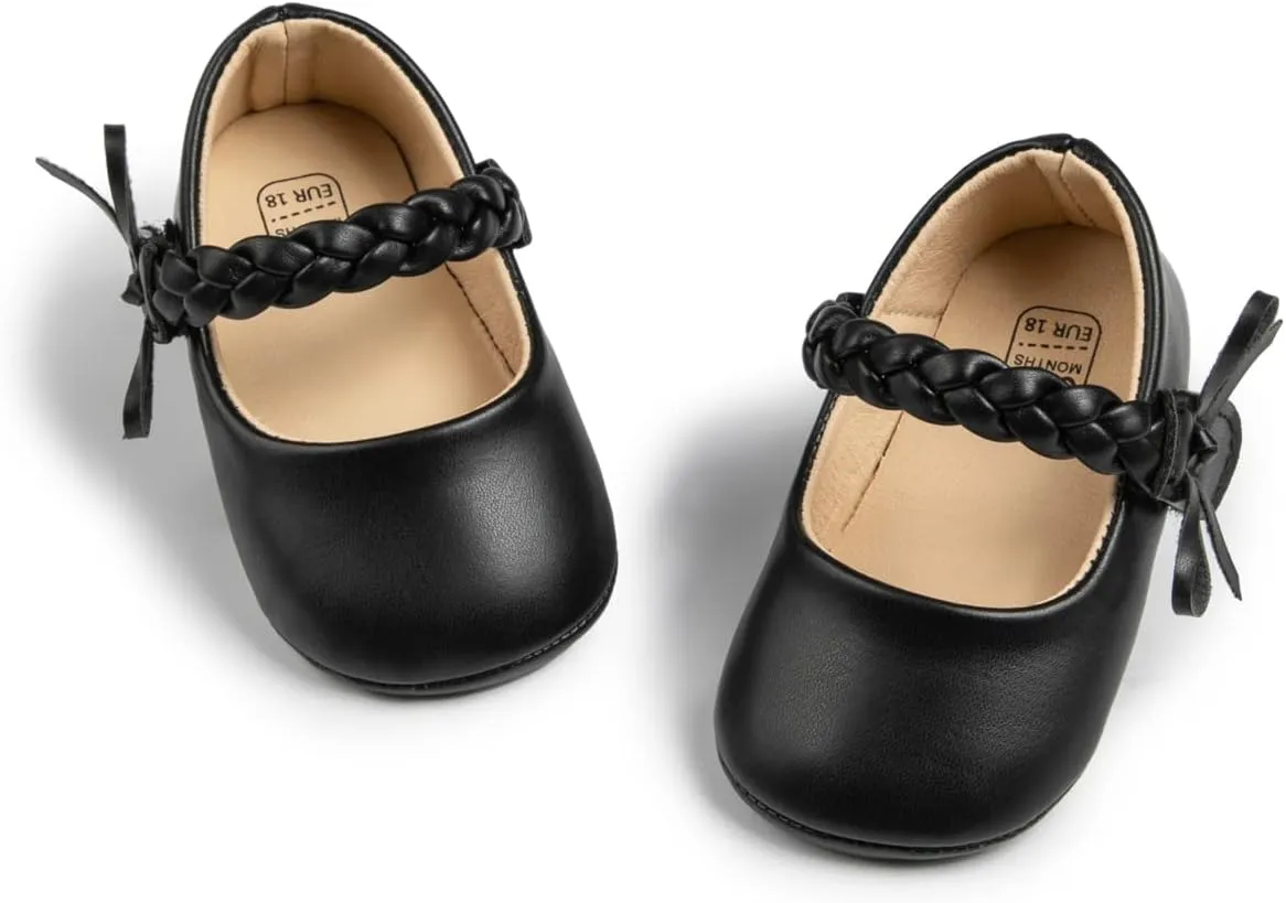 Meckior Infant Baby Girls Boys Handmade Princess Flats Toddler First Walkers Soft PU Leather Non-Slip Crib Wedding Dress Shoes
