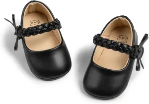 Meckior Infant Baby Girls Boys Handmade Princess Flats Toddler First Walkers Soft PU Leather Non-Slip Crib Wedding Dress Shoes