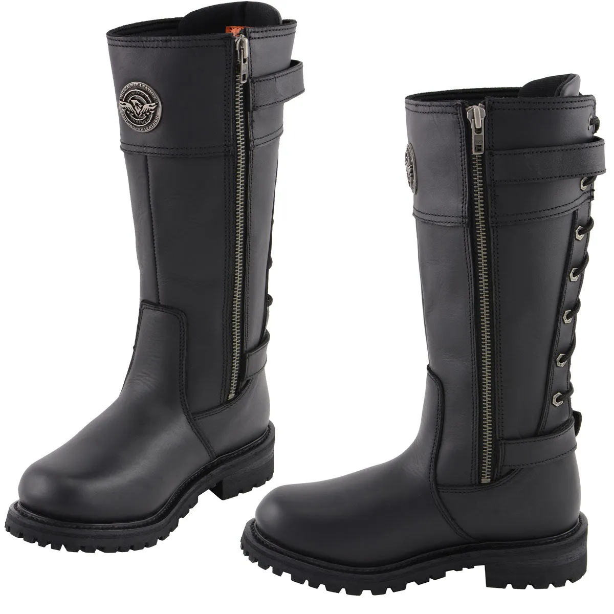 Milwaukee Leather MBL9385 Women's Black Leather 15-Inch Calf Laced