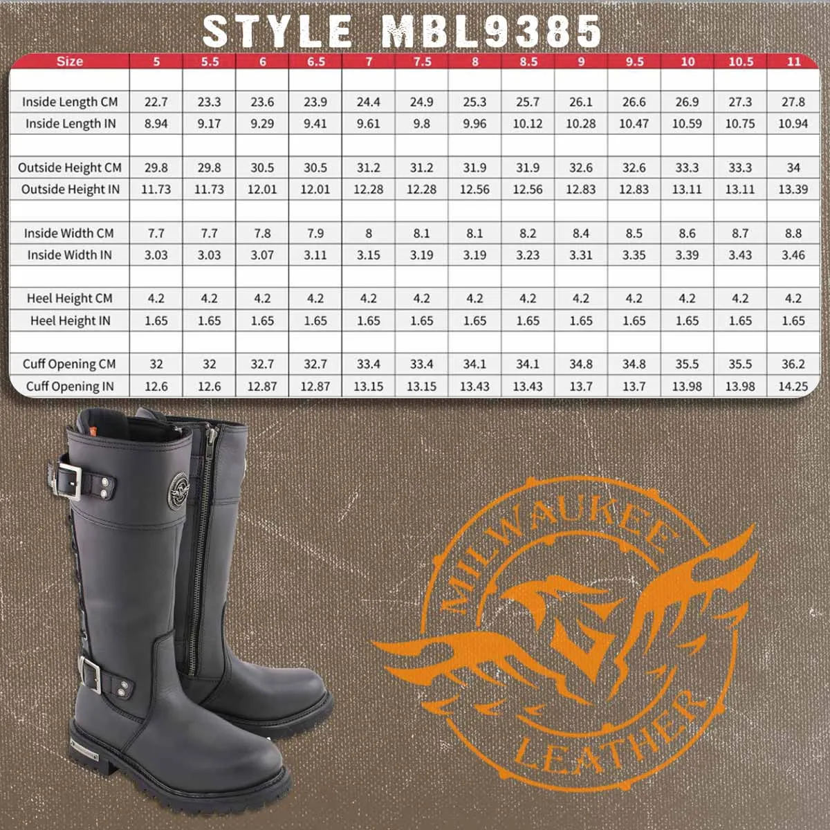 Milwaukee Leather MBL9385 Women's Black Leather 15-Inch Calf Laced