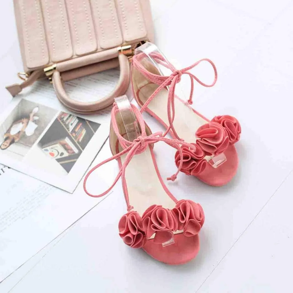 MIOKE Women's Bohemia Flowers Flat Sandals Open Toe Lace Up Strappy Comfort Boho Summer Beach Dress Shoes