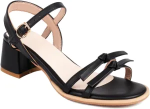 MIOKE Women's Open Toe Block Low Heel Sandals Ankle Strappy PU Leather Summer Chunky Dress Heeled Sandal