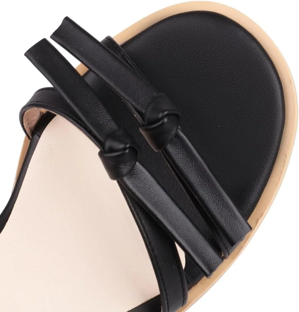 MIOKE Women's Open Toe Block Low Heel Sandals Ankle Strappy PU Leather Summer Chunky Dress Heeled Sandal