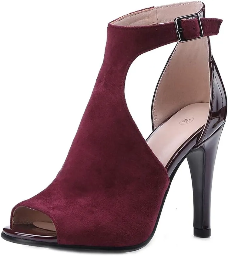 MIOKE Women's Sexy Stiletto High Heel Sandals T-strap Peep Toe Cutout Ankle Strap Party Dress Pump Shoes
