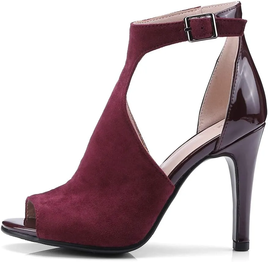 MIOKE Women's Sexy Stiletto High Heel Sandals T-strap Peep Toe Cutout Ankle Strap Party Dress Pump Shoes