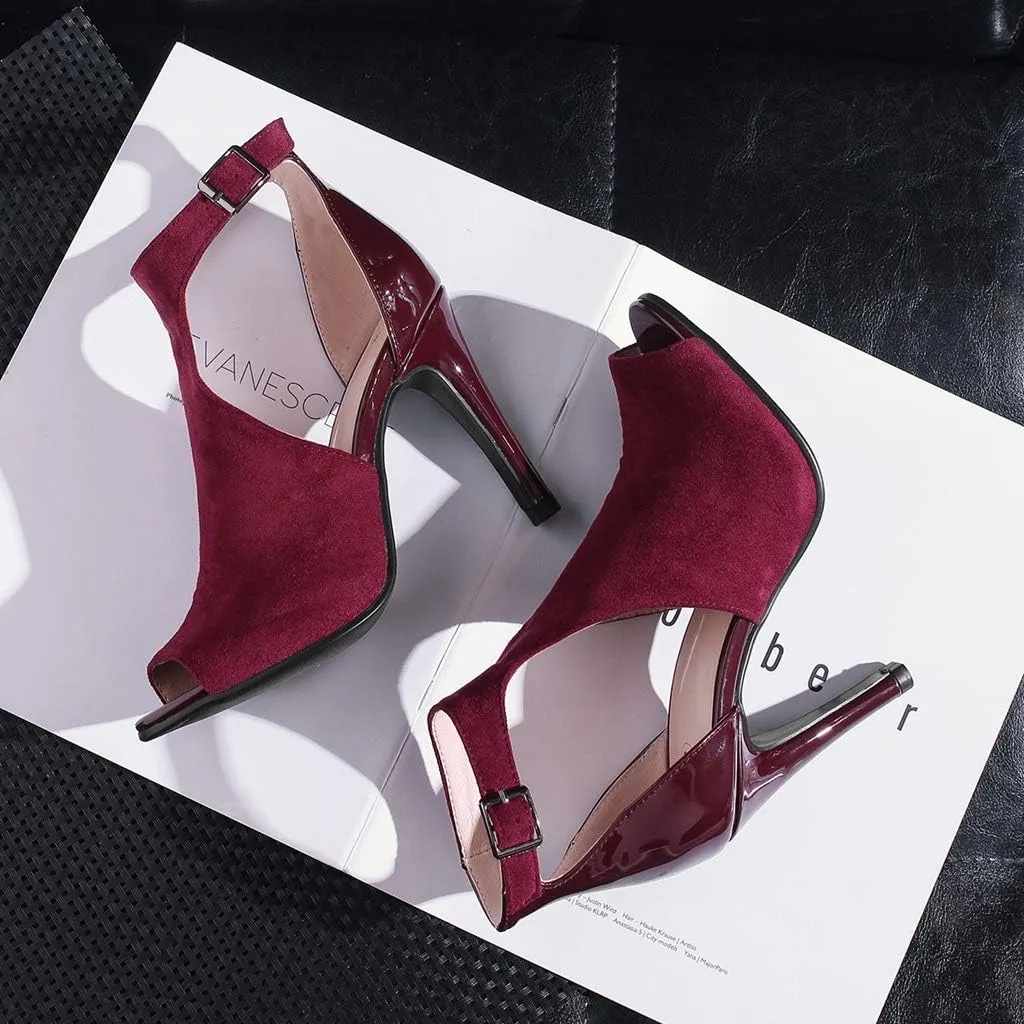 MIOKE Women's Sexy Stiletto High Heel Sandals T-strap Peep Toe Cutout Ankle Strap Party Dress Pump Shoes