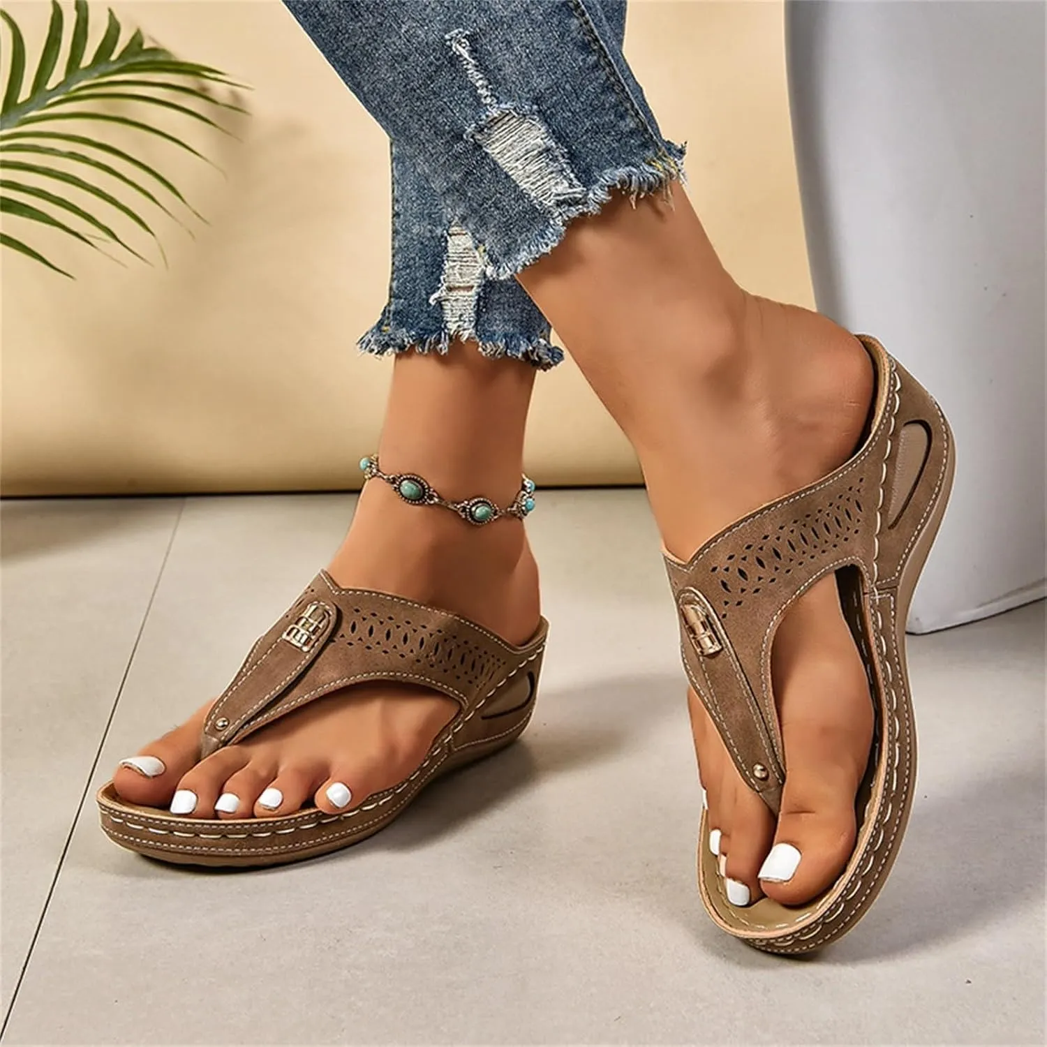 Orthopedic Sandals for Women Platform Wedges Comfortable Arch Support Flip Flops Open Toe Hollow Out Breathable Summer Walking Outdoor Thong Slippers
