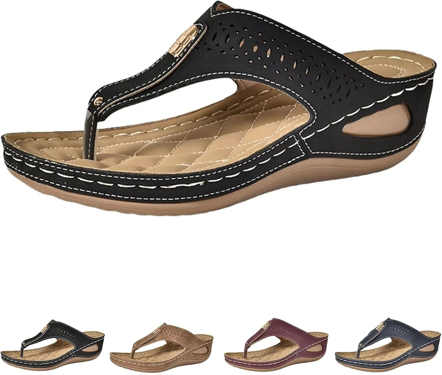 Orthopedic Sandals for Women Platform Wedges Comfortable Arch Support Flip Flops Open Toe Hollow Out Breathable Summer Walking Outdoor Thong Slippers