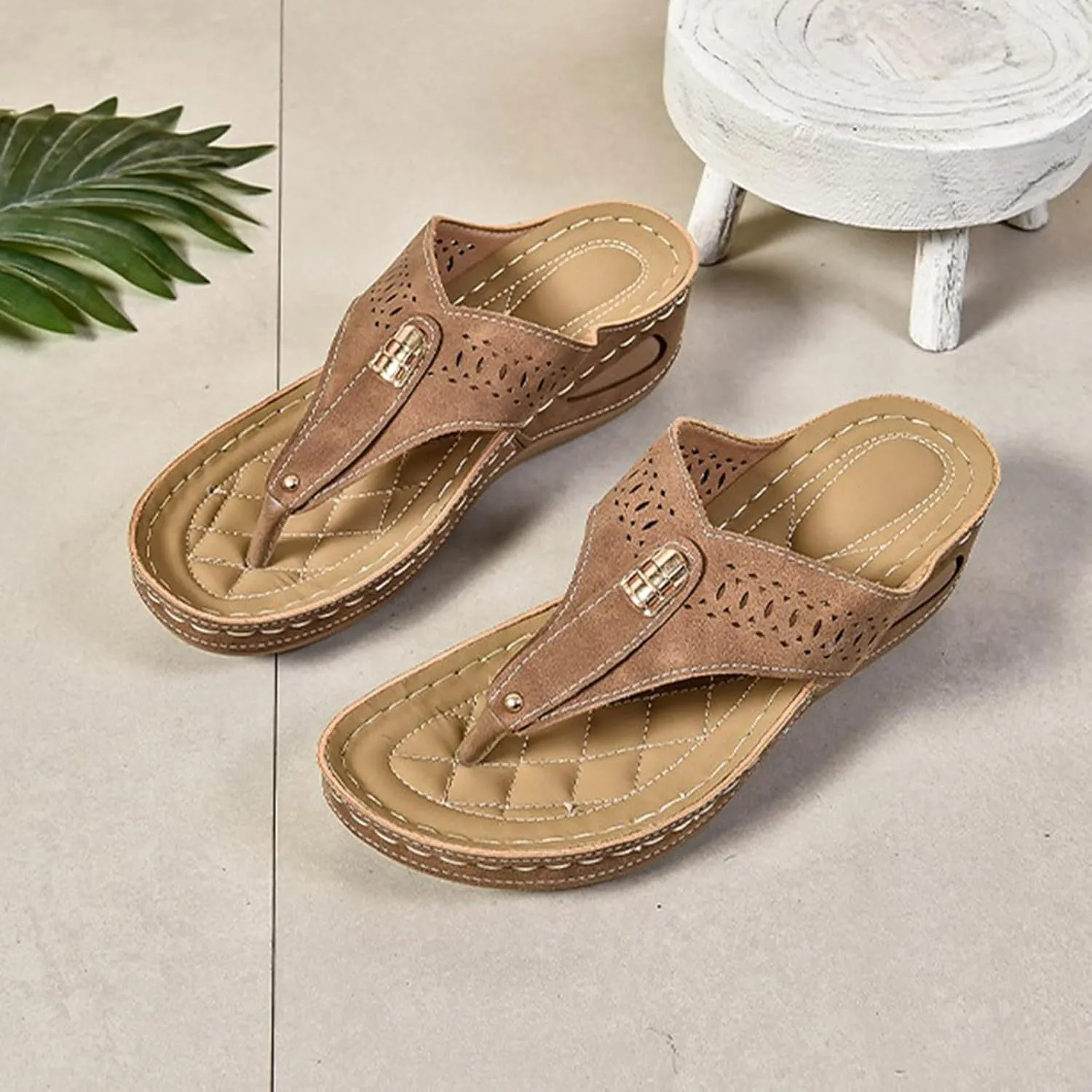 Orthopedic Sandals for Women Platform Wedges Comfortable Arch Support Flip Flops Open Toe Hollow Out Breathable Summer Walking Outdoor Thong Slippers