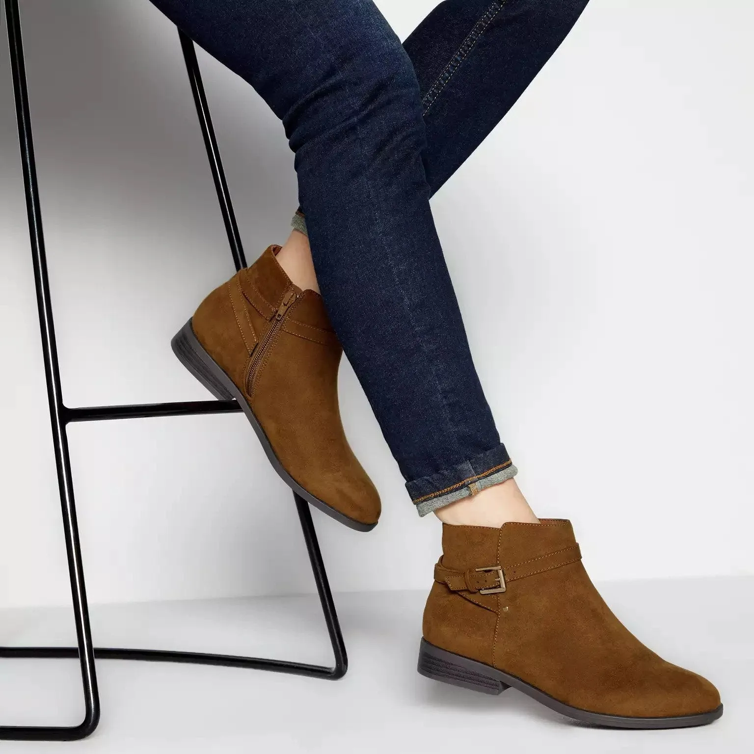 Principles Ladies Tan 'Rock-W' Block Heel Wide Fit Ankle Boots