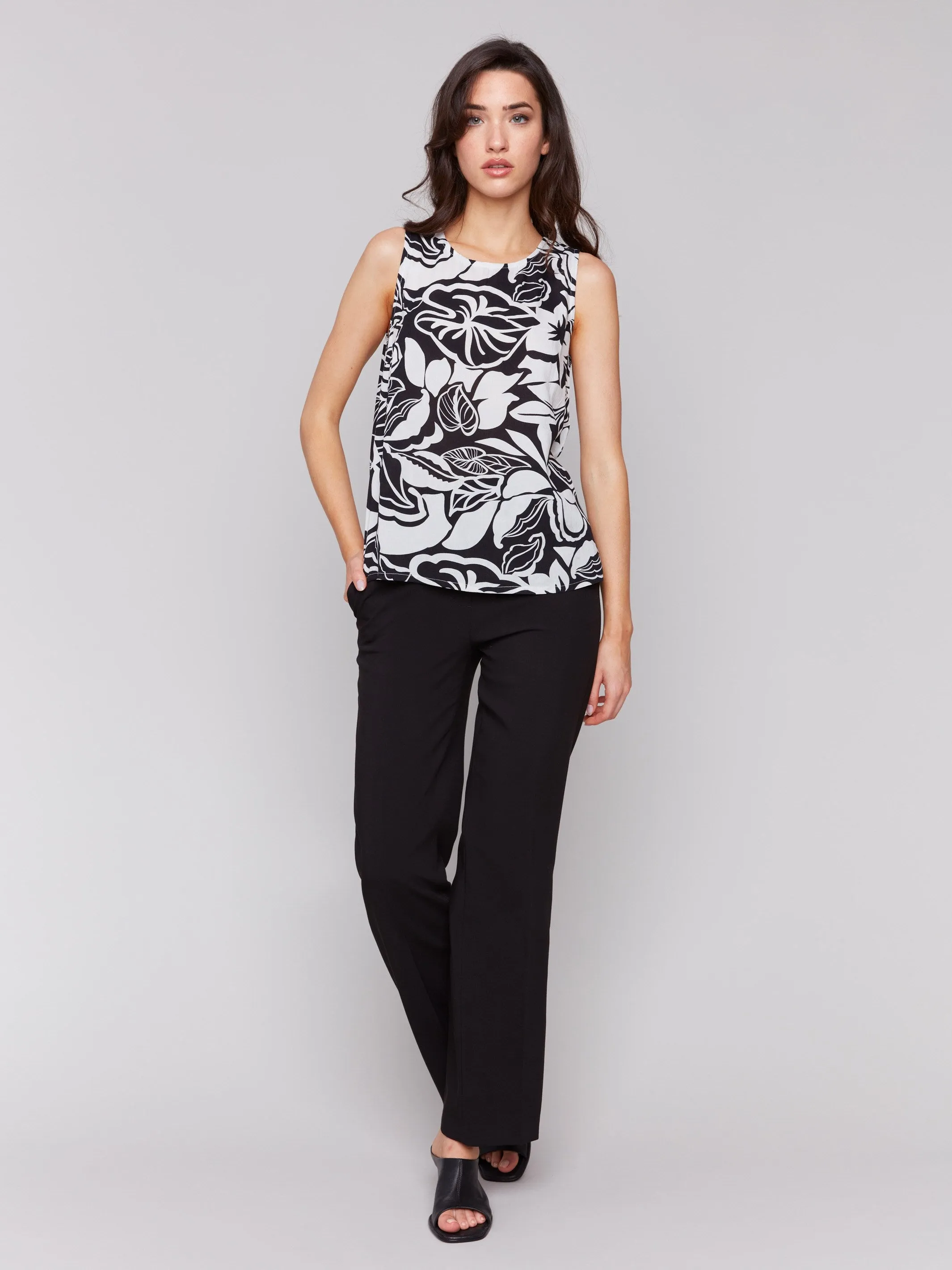 Printed Viscose Sleeveless Top - Botanical