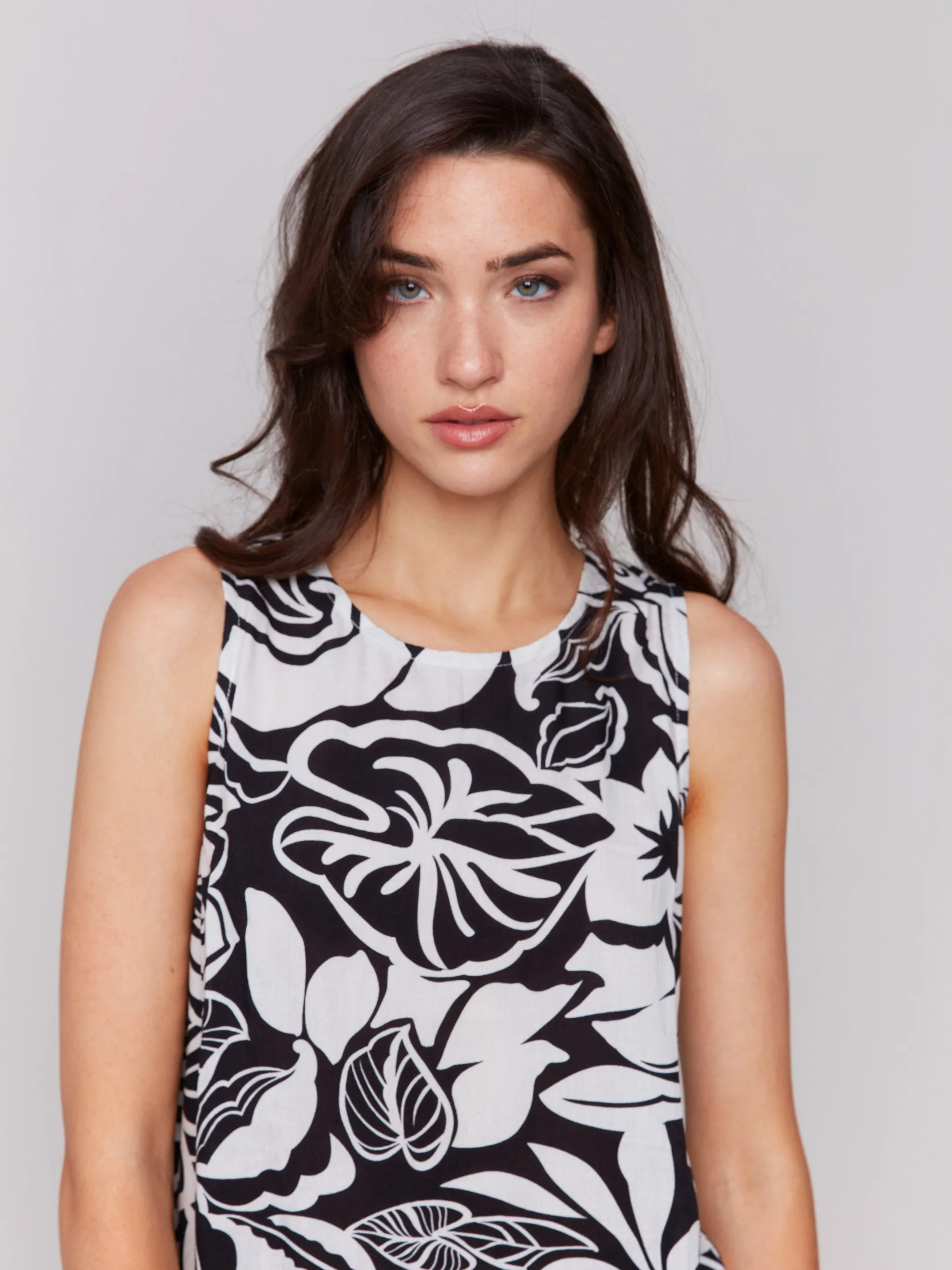 Printed Viscose Sleeveless Top - Botanical