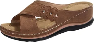 Sandals Women Perforated Metal Decoration Platform Sandals Open Toe Fish Mouth Slippers Summer Anti-Slip Flats Sandal Comfortable Walking Shoes