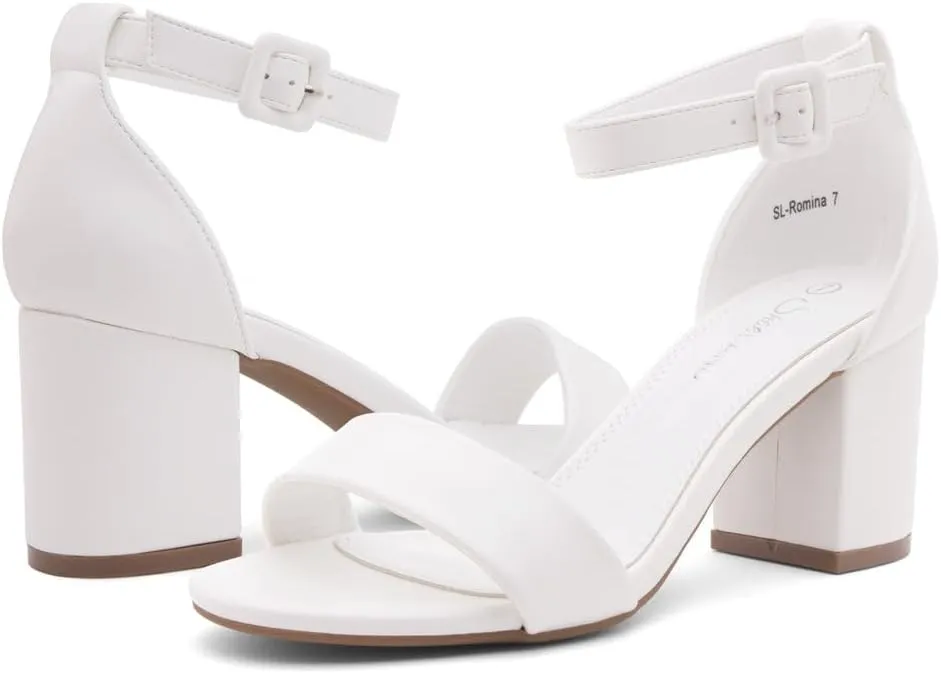 Shoe Land SL-Romina Womens Chunky Low Heels Open Toe Ankle Strap Block Heeled Sandals Prom Wedding Party Dress Shoes