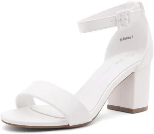 Shoe Land SL-Romina Womens Chunky Low Heels Open Toe Ankle Strap Block Heeled Sandals Prom Wedding Party Dress Shoes