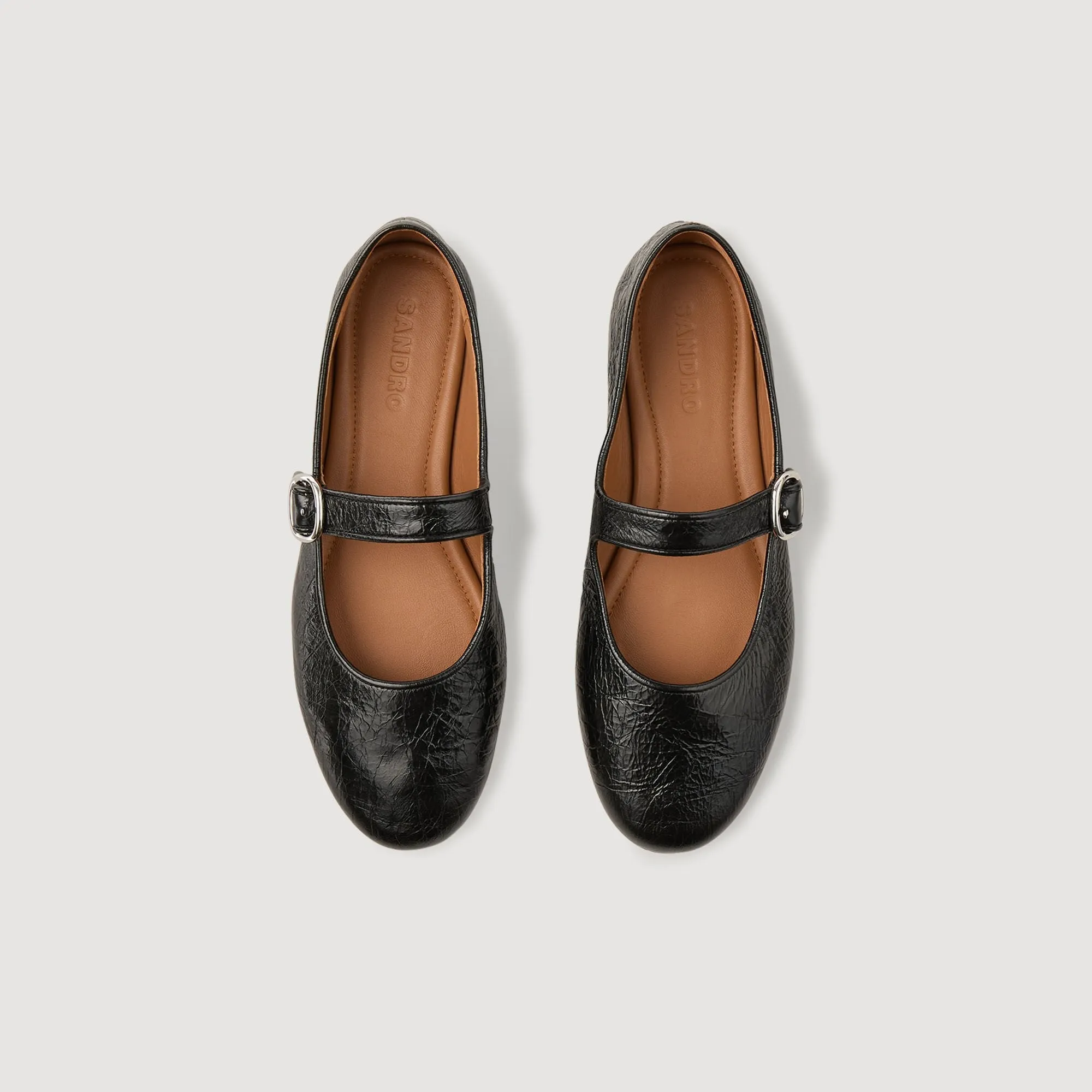 Sixties Shiny Leather Ballet Flats Black
