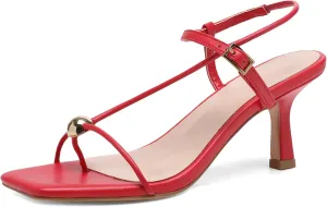 Slingback Heel Sandals for Women with Silver Ball Slim Straps Buckle Comfortable Open Square Toe Kitten Heels Wedding Dress Shoes for Women.