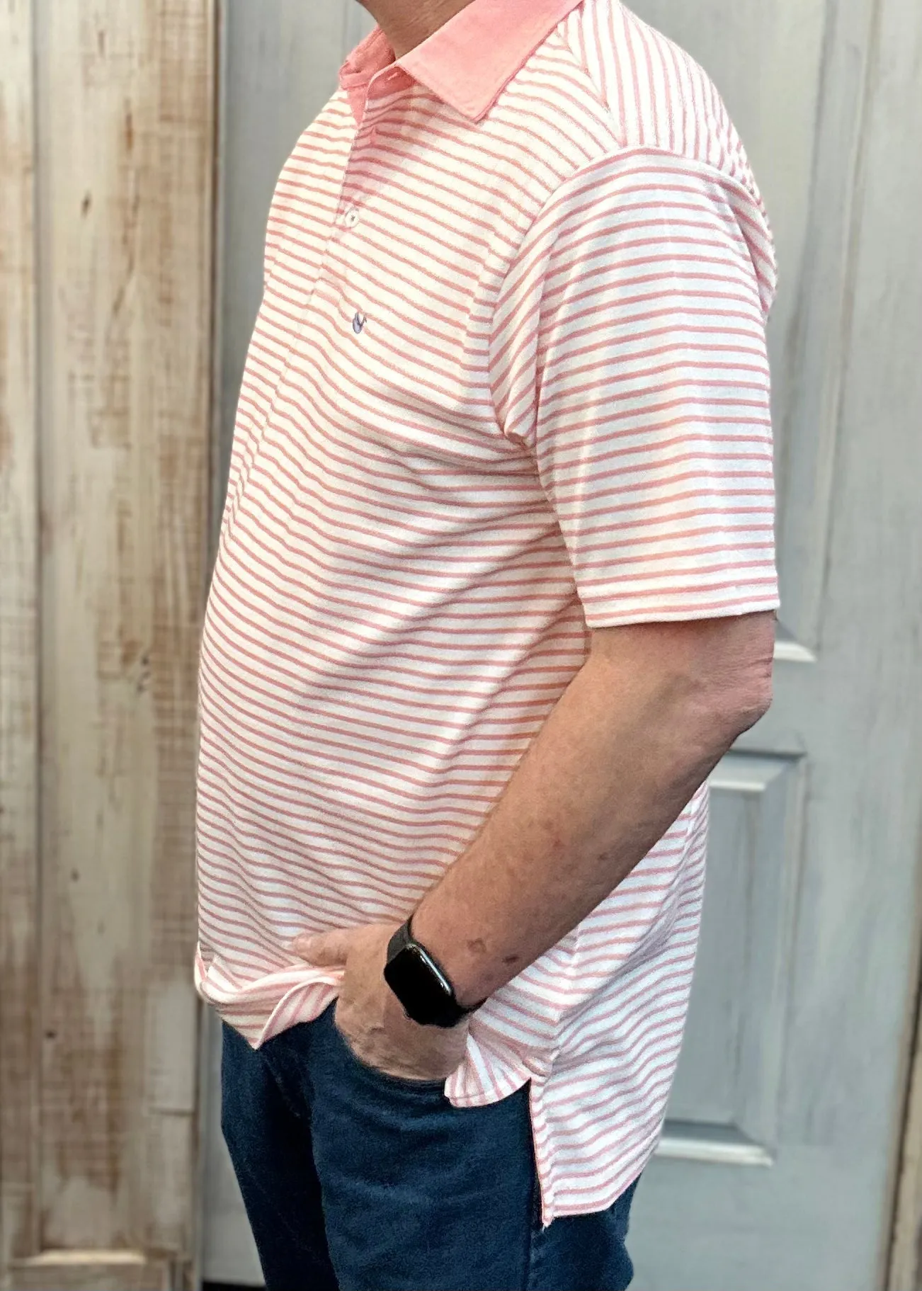 Southern Marsh Albany Flats Stripe Polo - Coral