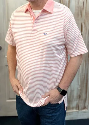 Southern Marsh Albany Flats Stripe Polo - Coral