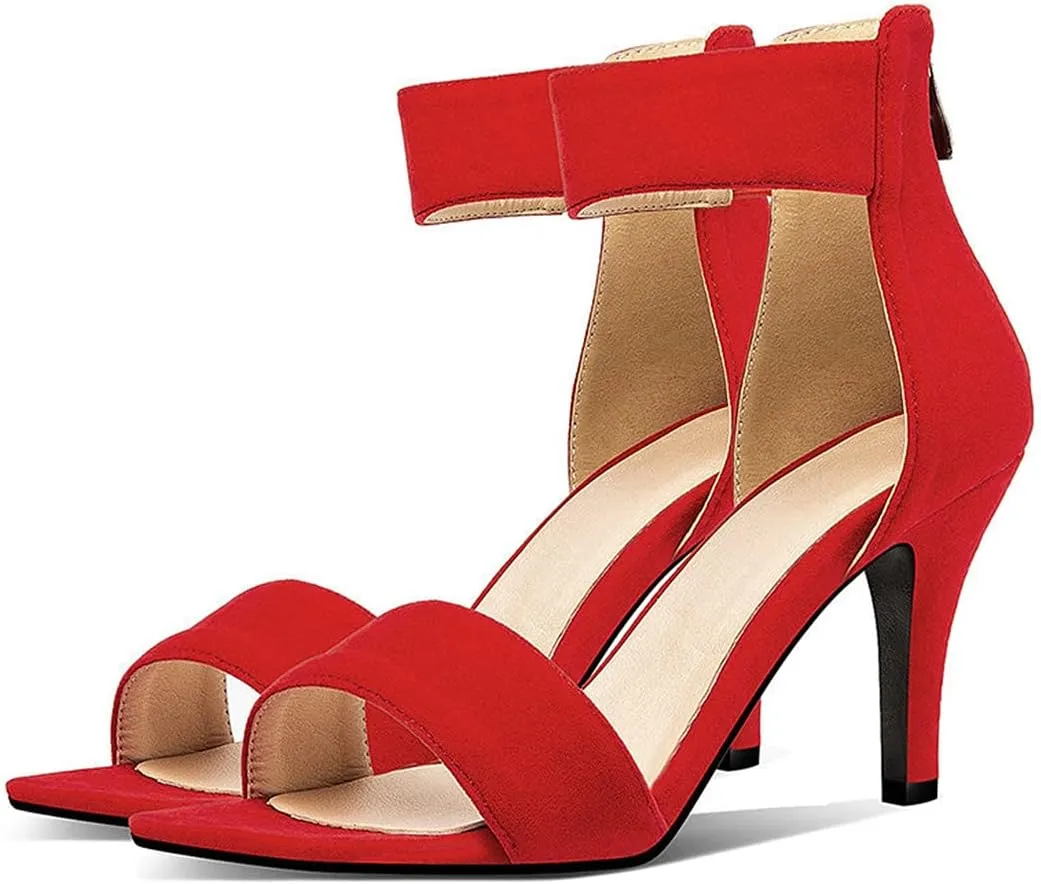 VOKLIN Women's Fashion Stiletto High Heel Sandals Single Band Open Toe Zipper Party Pump Dress Heeled Sandal