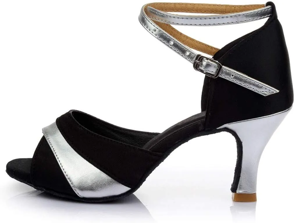 Women Ballroom Dancing Prom Fashion Shoes Ladies Latin Slsa Performance Gold Sparkly Singles Ankle Strap High Heels