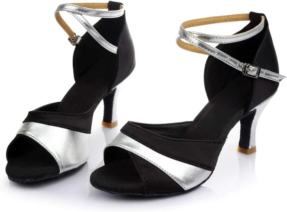 Women Ballroom Dancing Prom Fashion Shoes Ladies Latin Slsa Performance Gold Sparkly Singles Ankle Strap High Heels