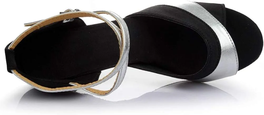 Women Ballroom Dancing Prom Fashion Shoes Ladies Latin Slsa Performance Gold Sparkly Singles Ankle Strap High Heels