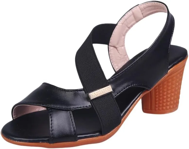 Women's Chunky Heeled Sandals  Peep Toe Elastic Strap Slip-On Heels | Versatile & Comfy All-Match Going Out Shoes for Evening, Party, and Casual Outfits
