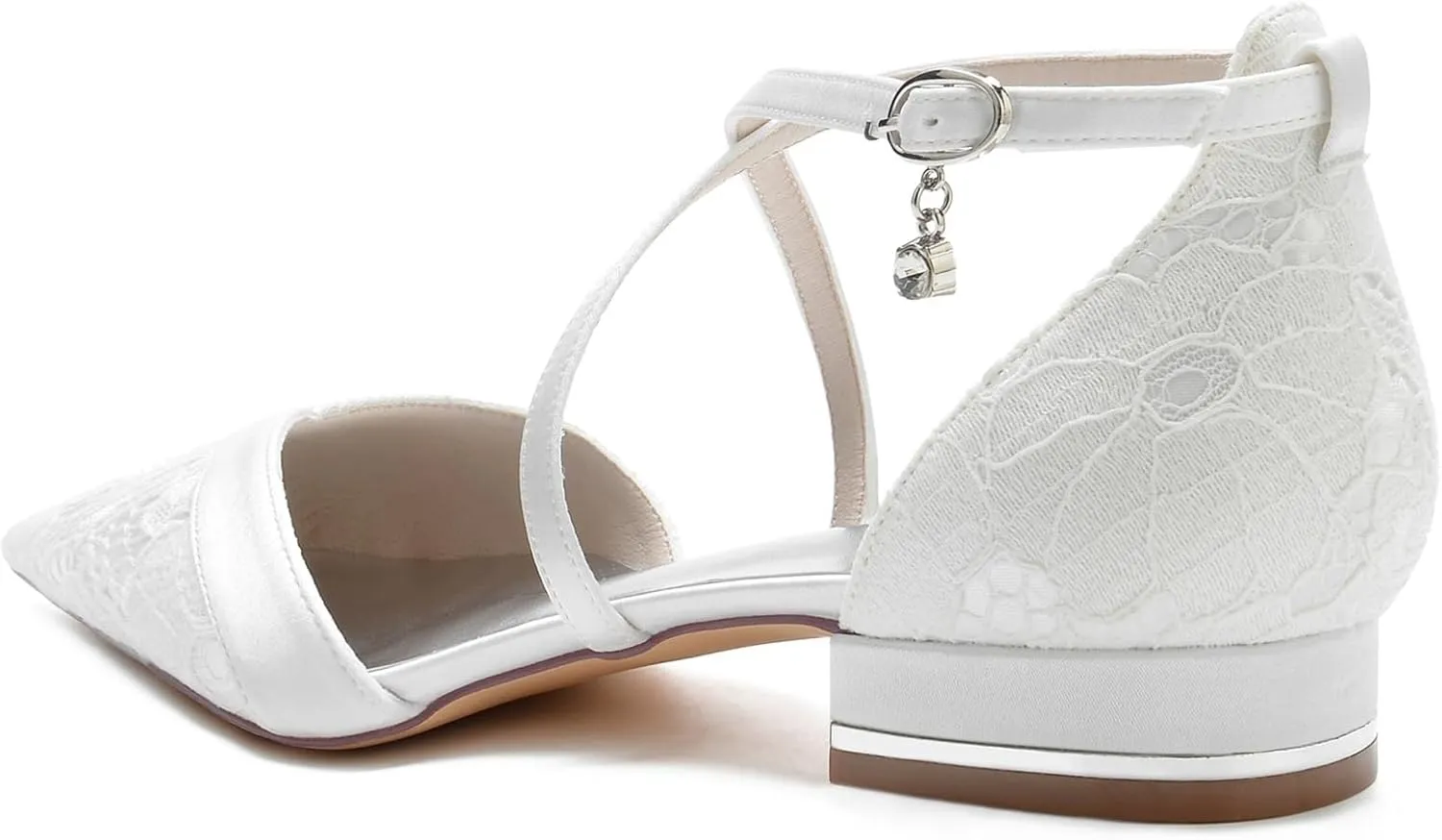 Women's Pointed Toe Bridal Pumps Satin Flats Ankle Strap Wedding Low Square Heels Ballet Evening Prom Party Dress Shoes